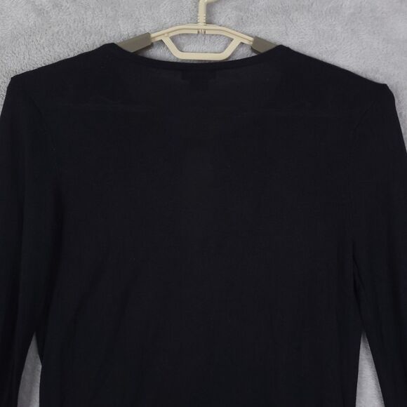 Theory Top Knit Blouse Women Black Sz M Long Sleeve Silk Blend Faux Wrap Keyhole - Picture 9 of 13